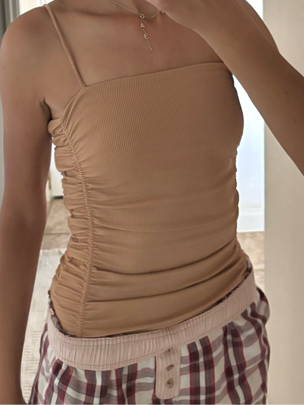 Free People Camel Ruched One-Piece Bodysuit